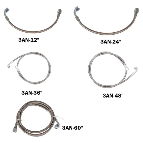 2Pcs 3 AN 12"-60" Stainless Braided TFE Brake Line Straight x 90° -3 Brake Hose - Foto 6 di 16