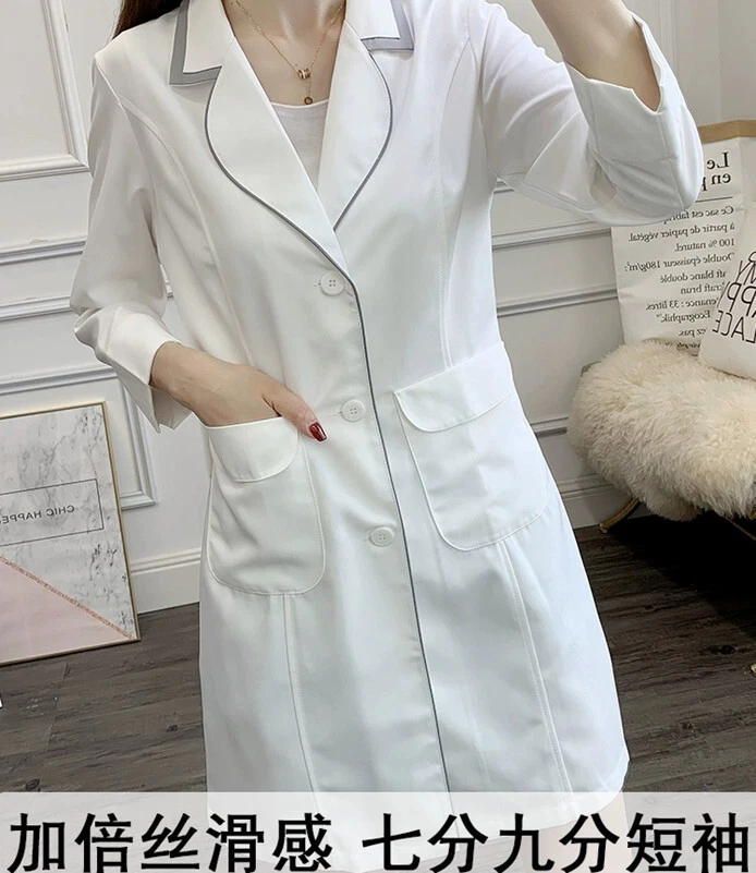 New Women Nurse Female Doctor White Dress Beautician Lab Coat Work Clothes (B) - Image 2 of 4