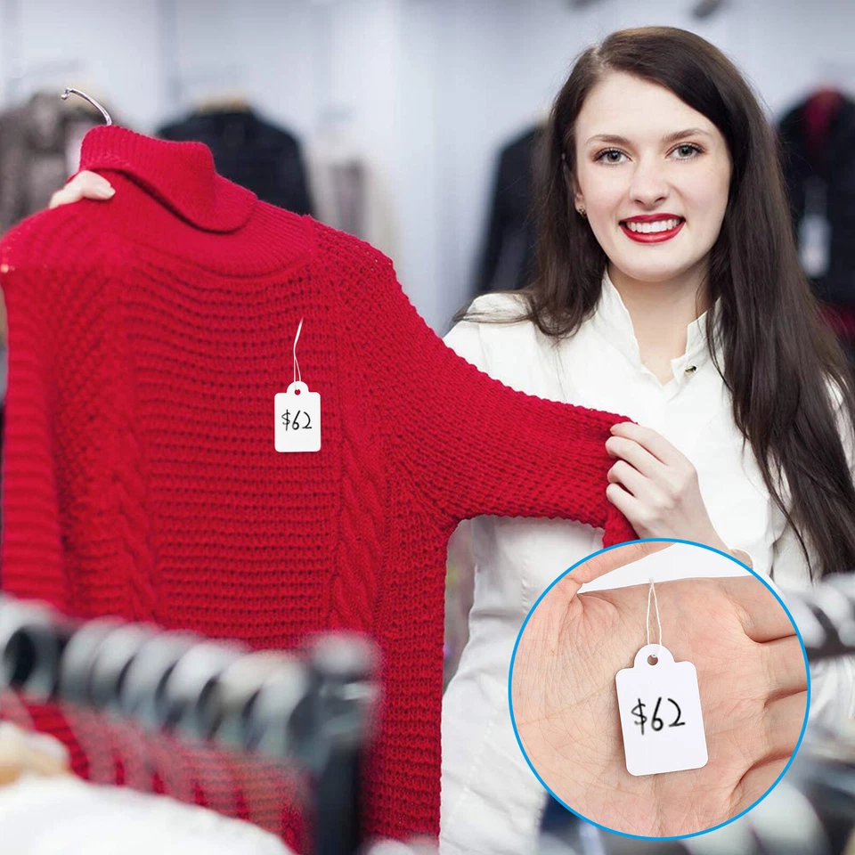 1000 Garage Sale Price Tags Size #5 White Merchandise Hang String Strung Garment - Image 2 of 4