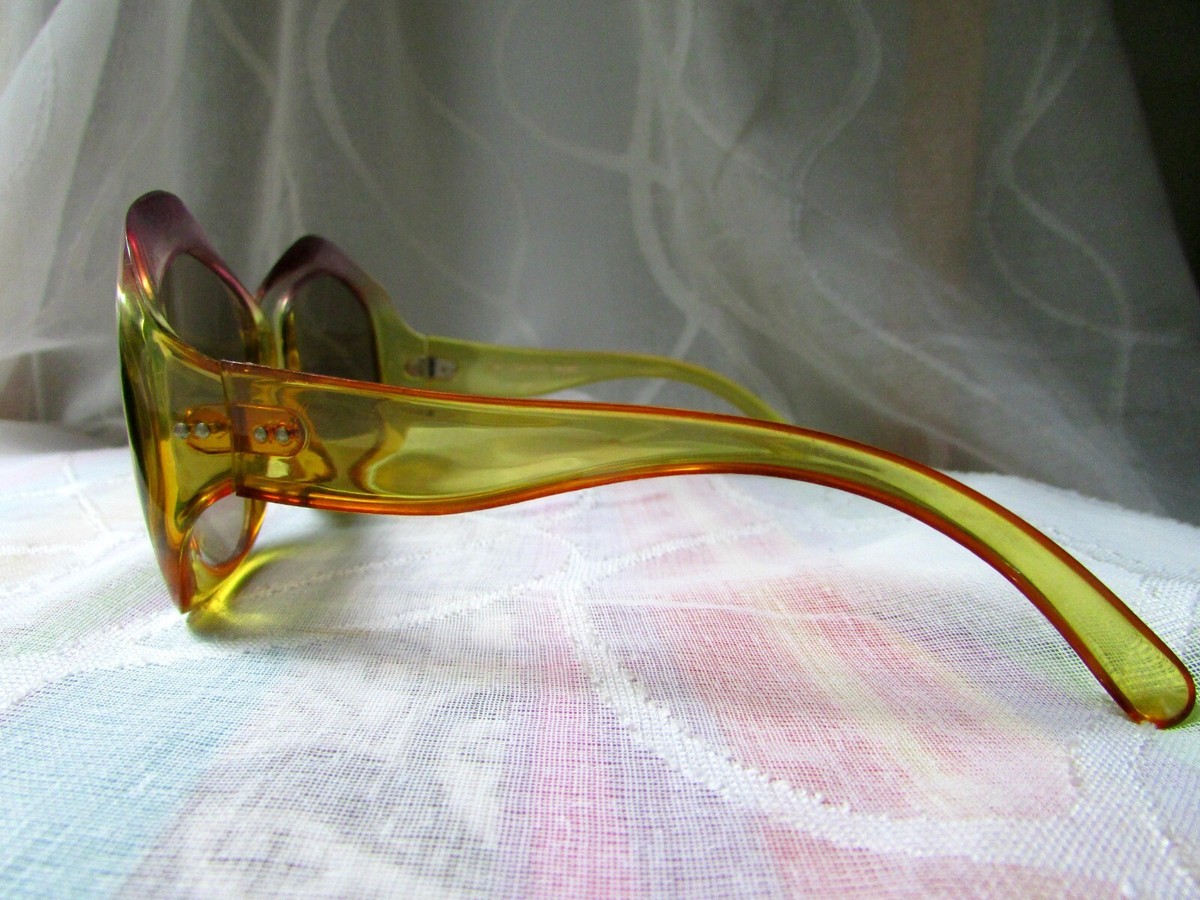 VINTAGE JEAN LONVERT PARIS OVERSIZED PINK YELLOW SUNGLASSES 