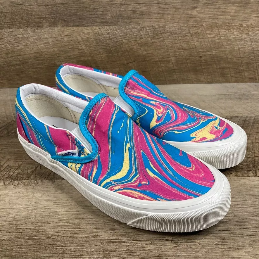 Blue and pink vans slip ons hotsell