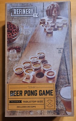 Refinery and Co Foldable Wooden Tabletop Beer Pong Game w/25 Cups NIB