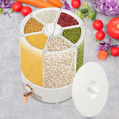 6 Grid Dry Food Dispenser Cereal Keeper 9.92LBS Rice Storage Container Rotatable