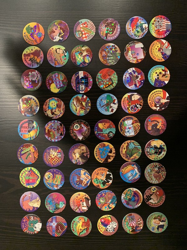 VINTAGE Original Posterboard POGS 50 US STATES [Rare Holographic] FULL Set of 54