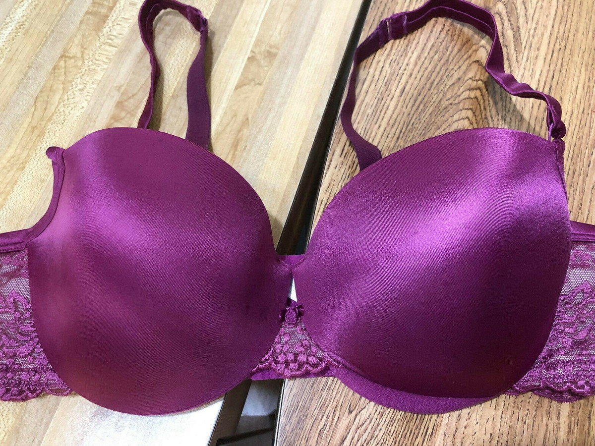 Cacique Sz 40C Purple Satin Bra Underwire Lightly Padded
