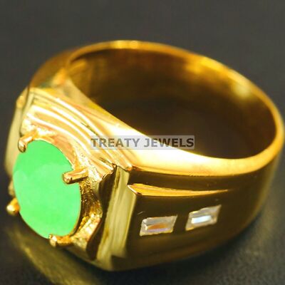 Jade Oval Cut With 14K Solid   Gold  Ring For Men's #B142