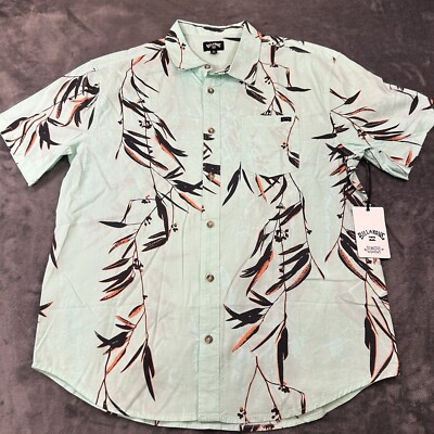 Billabong Hawaiian Shirt Mens Medium Blue Floral Button Up Short Sleeve NEW