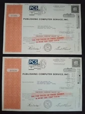 1978 - Publishing Computer Service, Inc Stock Bond Certificates x2