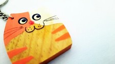 Cat Kitten Wooden Key Chain Keyring Toy Handbag Bag Charm Chain Decor New