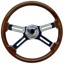 18" Solid Wood Truck Steering Wheel Silver Chromed 4-Spoke 3 bolts  Freightliner