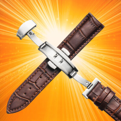 Genuine Leather Watch Strap Butterfly Clasp Wristbands Watch Accessories 12-24mm