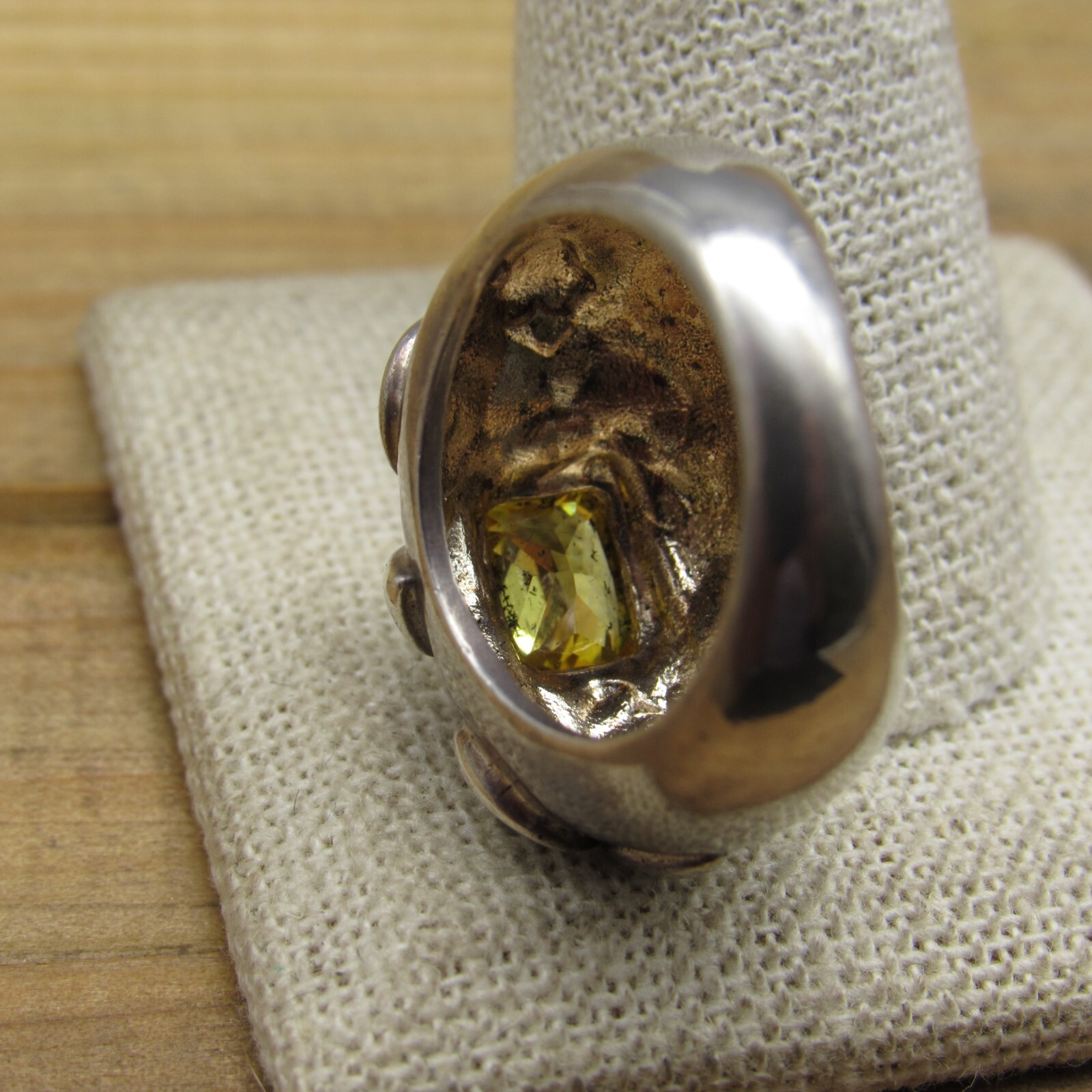 Vintage Sterling Silver Ring Rectangle Synthetic … - image 4