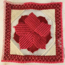 VTG Needlepoint Red Poinsettia Christmas Flower Wall Hanging Holiday Decor.