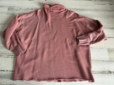 AMERICAN EAGLE Medium Coral Orange Ribbed Turtleneck Slouchy Cropped Sweatshirt