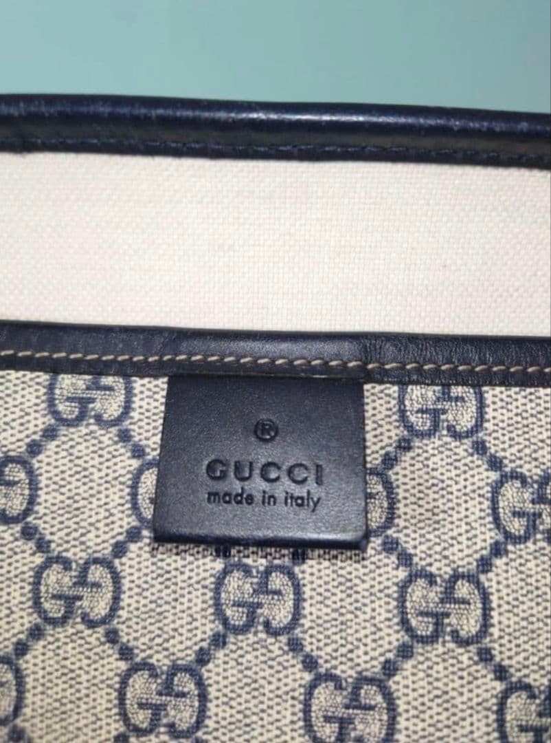 Gucci Tote Bag Canvas GG Pattern Beige Navy Authentic Excellent Condition thumbnail 4