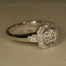 2 Ct Round Cut Simulated Diamond Wedding Art Deco Ring In 14K White Gold Plated