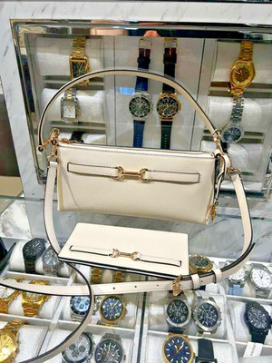 Michael Kors Carson Women Small Leather Crossbody Bag + Snap Wallet Light Cream
