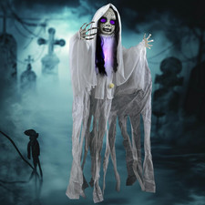 43" Outdoor Halloween Decoration, Scary Girl Hanging Ghost Decor Sound Activated