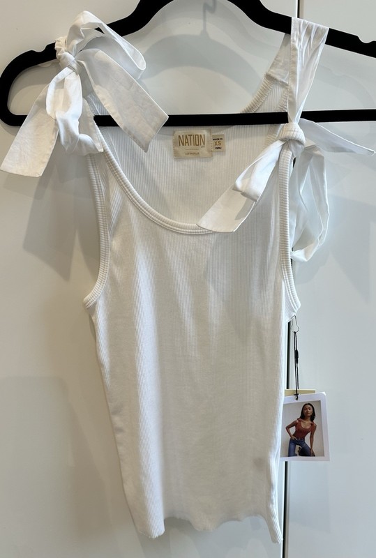 Nation LTD Cici Tie Ribbed Tank Top XS White Organic Pima Cotton NWT Bow Strap