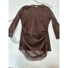 A Pea in the Pod Maternity Brown Mesh Ruched V-Neck Long Sleeve Top Large