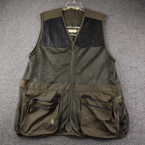 Bob Allen Shooting Vest Mens XL Green Mesh Leather Trim Trap Skeet Hunting HESS