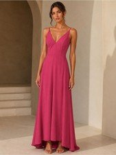 BHLDN Jones Gown 6 Raspberry Pink V Neck Crepe Bridesmaid Formal NWOT $198