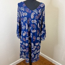 Allison Brittney Blue Paisley Bell Sleeve Chiffon Dress PL Petite Lined