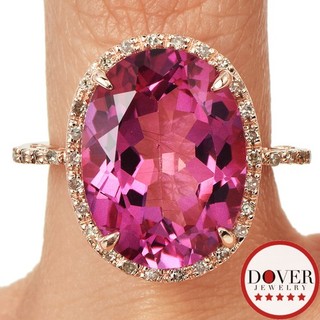 Estate Diamond 8.92ct Pink Topaz 14K Rose Gold Oval Halo Cocktail Ring 4.5 Gr NR