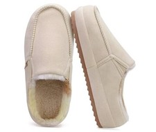 Womens Clog Slippers Cozy Warm Plush Lined With Arch Support Suede 8 Beige