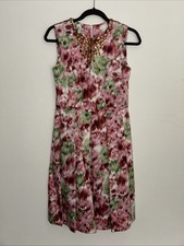 MAGGY LONDON Pink Floral Fit  Flare Lined Sleeveless Dress Sz 6  Pockets