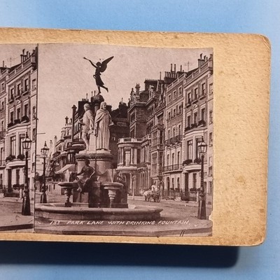 London 3D Stereoview um 1880 Park Lane öffentlicher Trinkbrunnen England