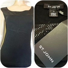 NWT NEW St John Black Blouse with Paillettes sz XL  14  16