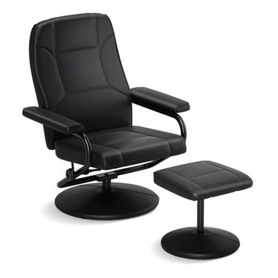 Costway Swivel PU Leather Lounge Accent Armchair Recliner Chair w/ Ottoman Black