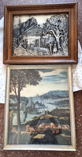 Antikes Zinn Wandbild 3D Wandrelief Wirtshausszene ca 40x35cm mit Rahmen+ 1 Bild