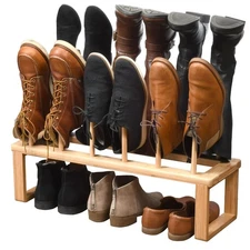 Bamboo Boot Rack Free Standing Shoe Organizer raised for extra space to store...