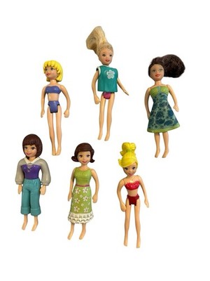 6 Polly Pocket Dolls Y2K Lot Rooted & Plastic Hair & Rubber Clothing Assortment