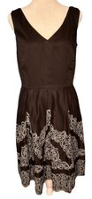 Evan-Picone Cotton Embroidered Brown Fit & Flare Dress Size 4