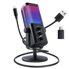 USB Microphone for PC, RGB Gaming Microphone with Mute Button, Gain Control, ...
