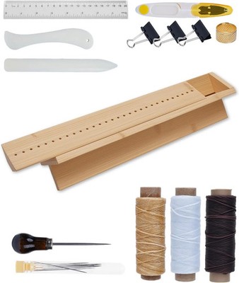 eZAKKA Book Binding Kits with Waxed Thread, Needle,Binder Paper Clips, Awl and C