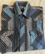Wrangler Vintage X-Long Tails Thick Cotton Flannel Stripe Western Shirt 16 1/2