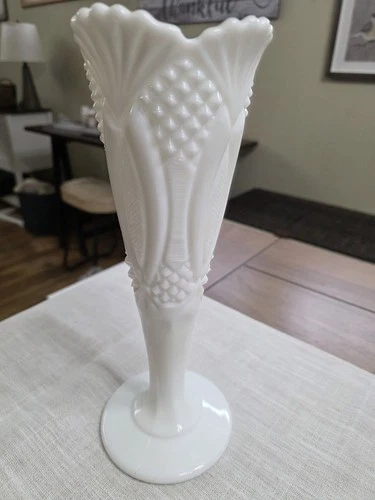 Vintage Kemple Jubilee Pattern Milk Glass Vase 12” Tall
