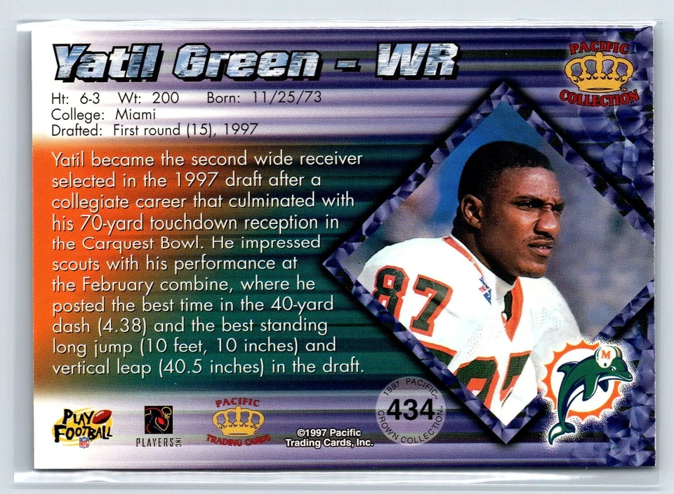 1997 Pacific Crown Collection Silver #434 Yatil Green - Image 2 of 2