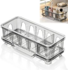 Kitchen Sink Sponge Holder, Sink Caddy Organizer with Compartments, Self-Drainin