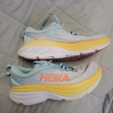 Hoka One One Bondi 8 Womens 8B Blue Yellow Athletic Running Shoes Sneakers