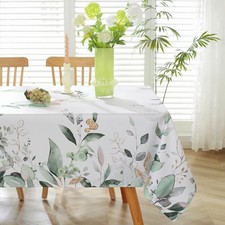 Spring Summer Tablecloth Rectangle, Watercolor Eucalyptus Leaves Table Cloth,...