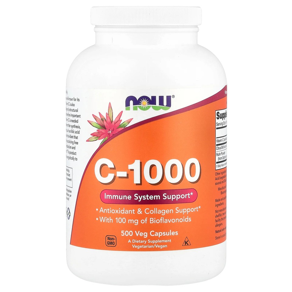 Now Foods C-1000 With 100 mg of Bioflavonoids 500 Veg Capsules GMP Quality