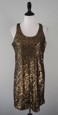 Vince Camuto Gold Sequin Sleeveless Shift A-Line Dress Size Small