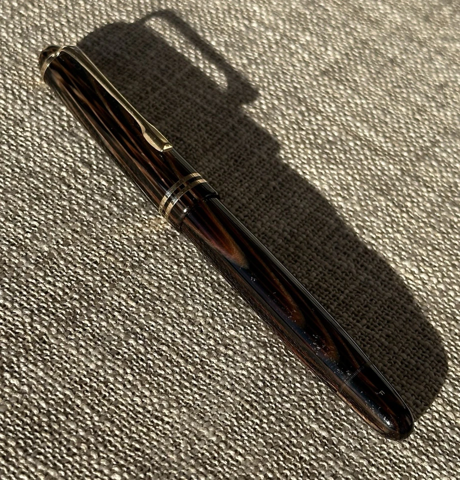 Pluma Estilográfica Montblanc 244 G 1950-1954, Ojo de Tigre, Oro 14k OBB Nuevo en Caja, Flexible Foto 4 de 4