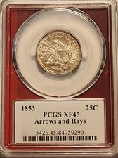 Support EDC Rayons Flèches 1853 Quartier de la Liberté Assis PCGS XF45