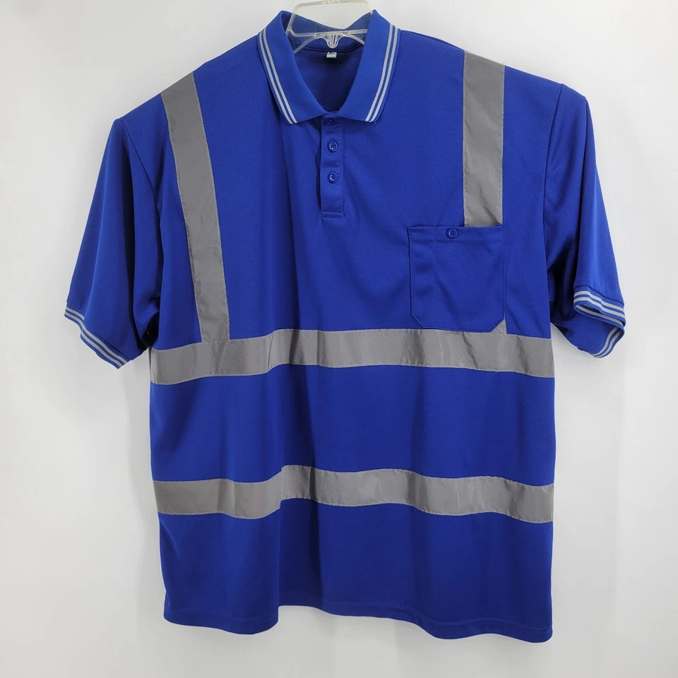 Рабочая рубашка 3X высокая видимость светоотражающая безопасность мужская синяя - Изображение 3 из 4